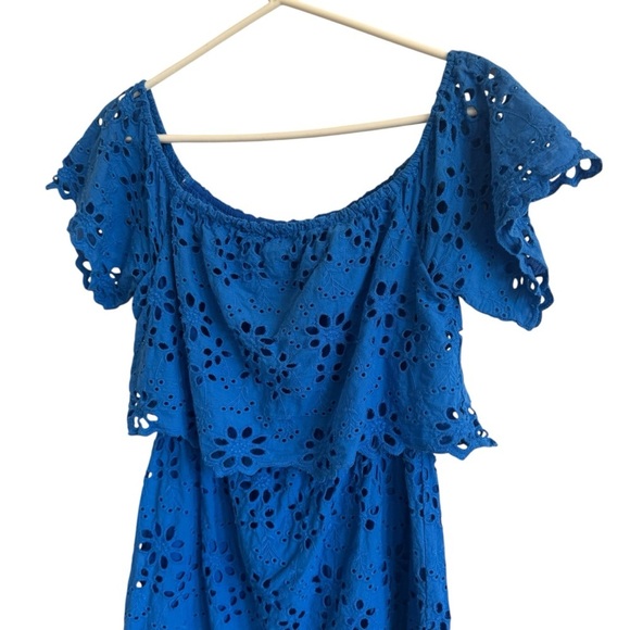 Sugarlips Blue Eyelet Off Shoulder Dress, Size M - Picture 2 of 5